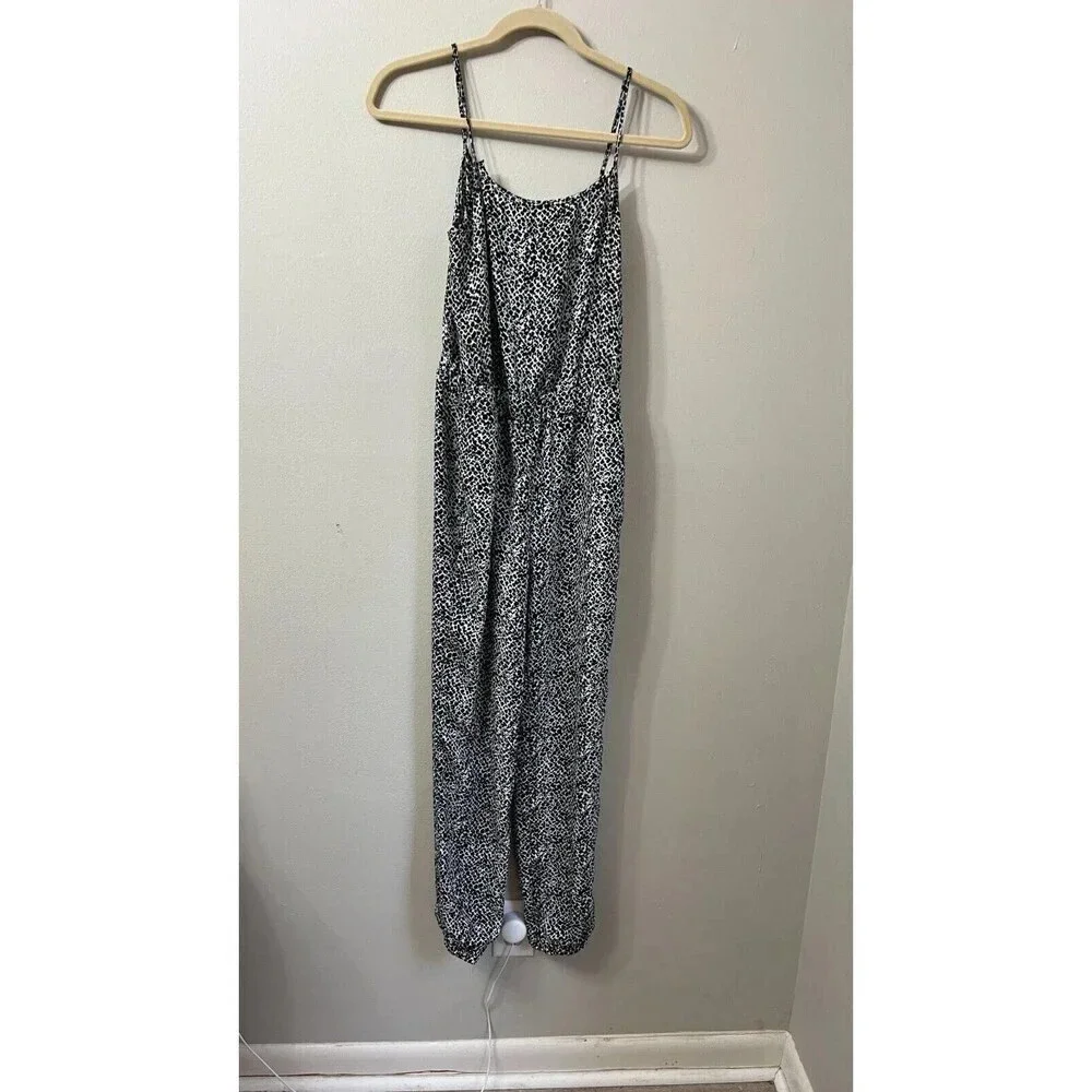 Banana Republic Heritage Women Jumpsuit Silk 2 Black White Animal Print Overalls